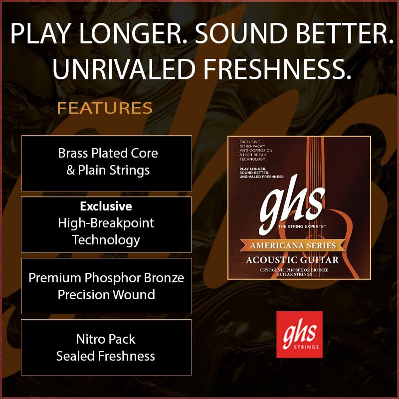 GHS Strings GHS Americana â€“ Acoustic Guitar Strings â€“ Phosphor Bronze â€“ Brass-Plated Core â€“ Cryogenically Treated â€“ Warm, Bright Tone â€“ USA Made â€“ Nitro-Pack â€“ S435 â€“ Medium 13-56 - Image 2